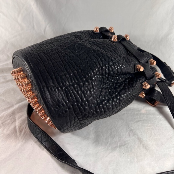 ALEXANDER WANG Black Pebbled Leather Rocco Diego Studded Bucket Shoulder Bag - Picture 8 of 17